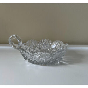 Vintage Anchor Hocking Nappy Dish 6" Glass American Brilliant Cut w/Saw Cut Rim